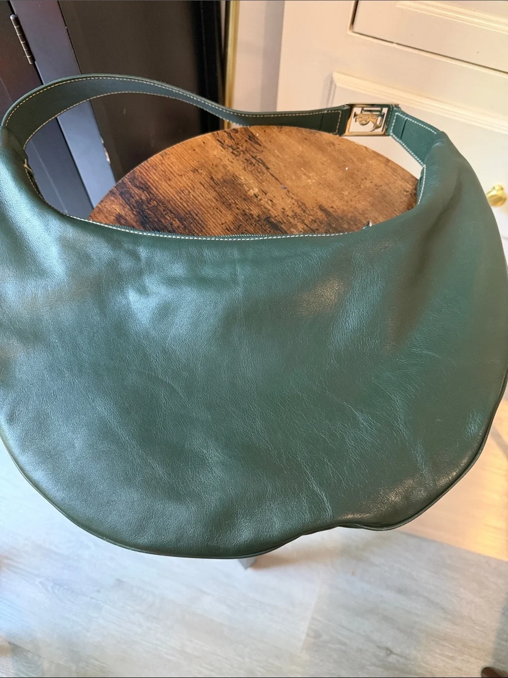 Lauren Ralph Lauren Dark Green Leather Hobo Shoulder Bag - Picture 3 of 10